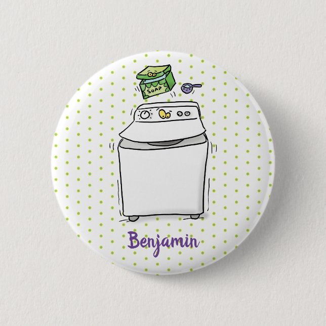 Cute washing machine laundry cartoon illustration 6 cm round badge (Front)
