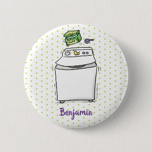Cute washing machine laundry cartoon illustration 6 cm round badge