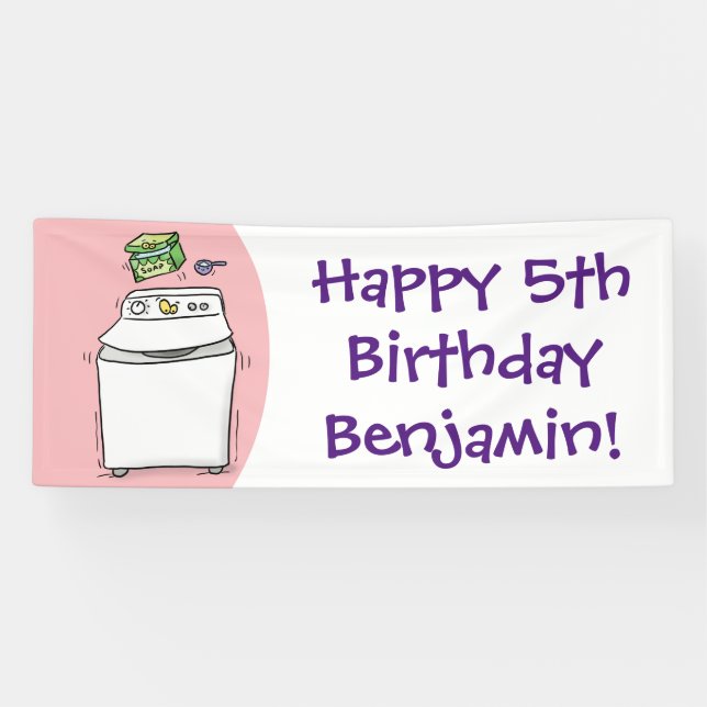 Cute washing machine laundry cartoon illustration banner (Horizontal)