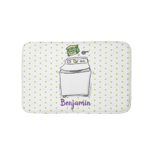 Cute washing machine laundry cartoon illustration bath mat