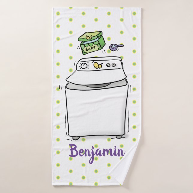 Cute washing machine laundry cartoon illustration bath towel set (Bath Towel)