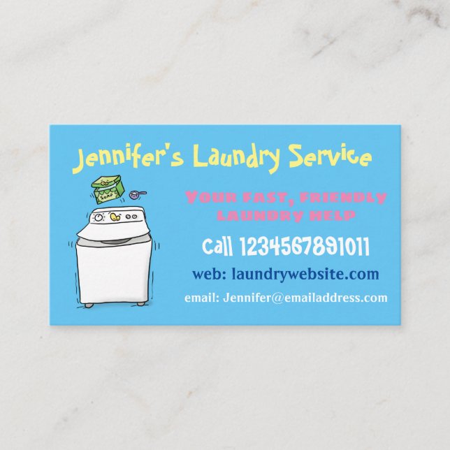 Cute washing machine laundry cartoon illustration business card (Front)