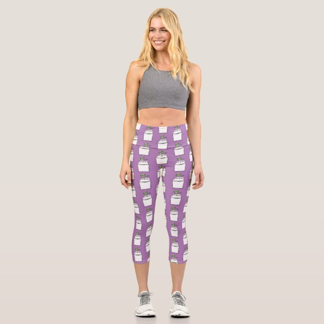 Cute washing machine laundry cartoon illustration  capri leggings (Front)