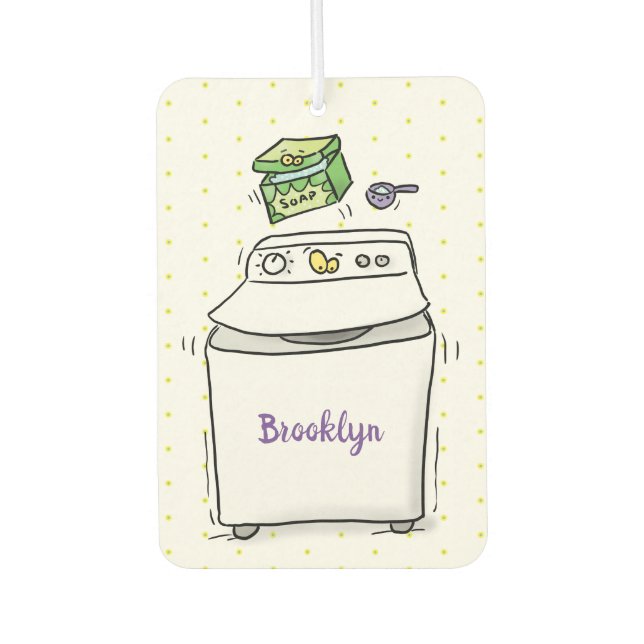 Cute washing machine laundry cartoon illustration  car air freshener (Front)