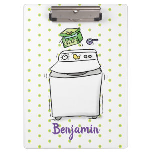 Cute washing machine laundry cartoon illustration clipboard