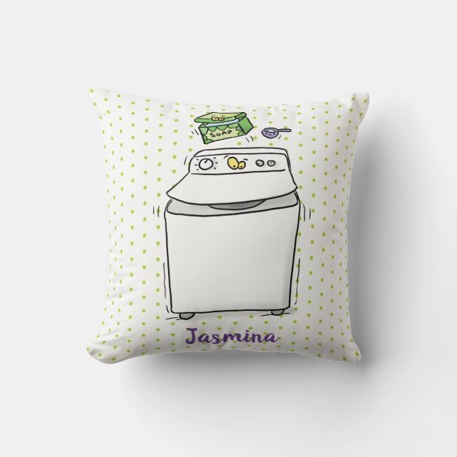 Cute washing machine laundry cartoon illustration cushion (Front)