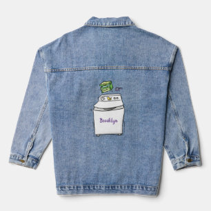 Cute washing machine laundry cartoon illustration denim jacket