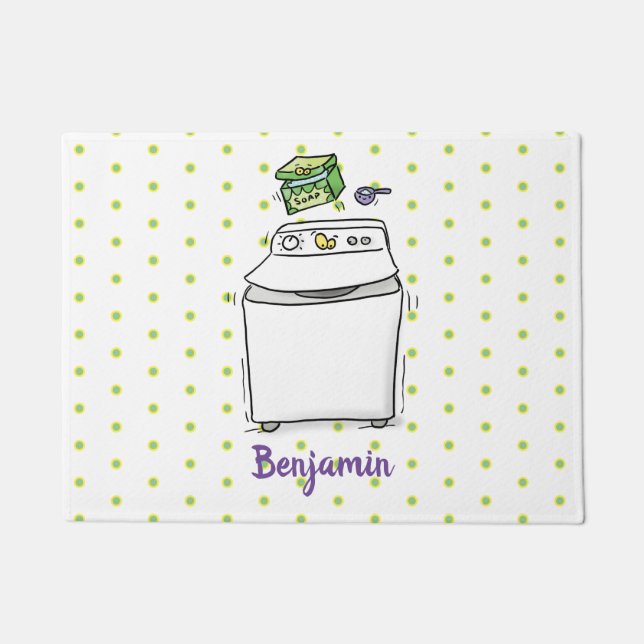 Cute washing machine laundry cartoon illustration doormat (Front)