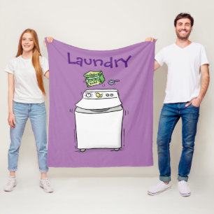Cute washing machine laundry cartoon illustration fleece blanket