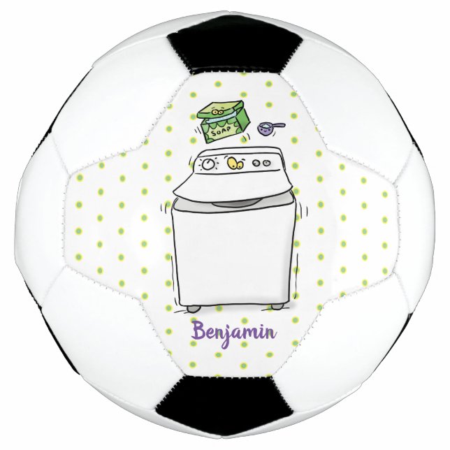Cute washing machine laundry cartoon illustration football (Front)