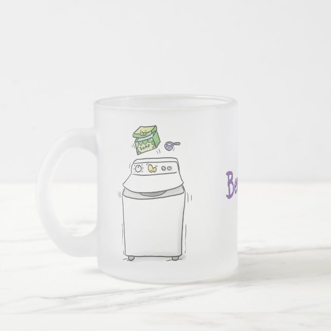 Cute washing machine laundry cartoon illustration frosted glass coffee mug (Left)