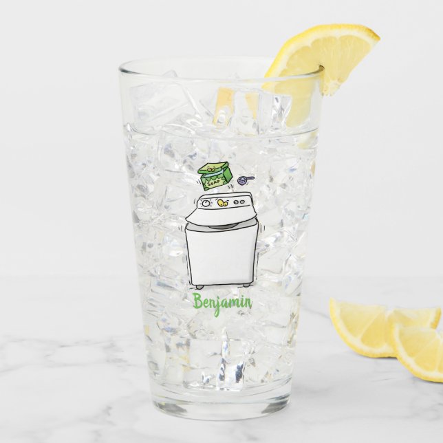 Cute washing machine laundry cartoon illustration glass (Back Ice)
