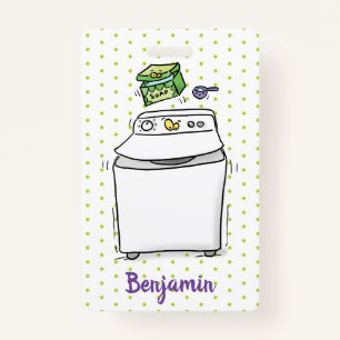 Cute washing machine laundry cartoon illustration ID badge