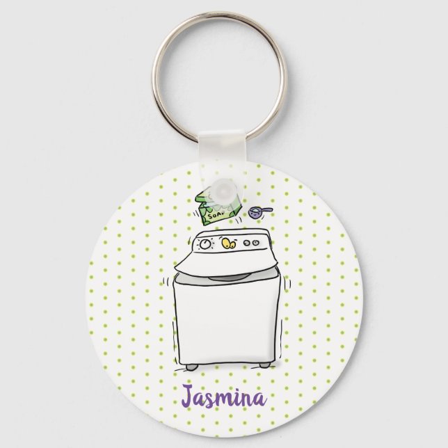 Cute washing machine laundry cartoon illustration key ring (Front)