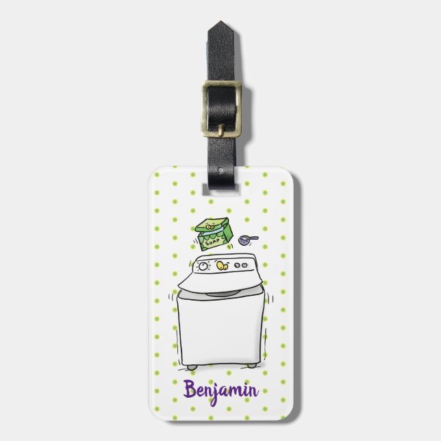 Cute washing machine laundry cartoon illustration luggage tag (Front Vertical)