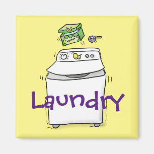 Cute washing machine laundry cartoon illustration magnet