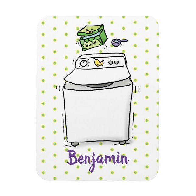 Cute washing machine laundry cartoon illustration magnet (Vertical)