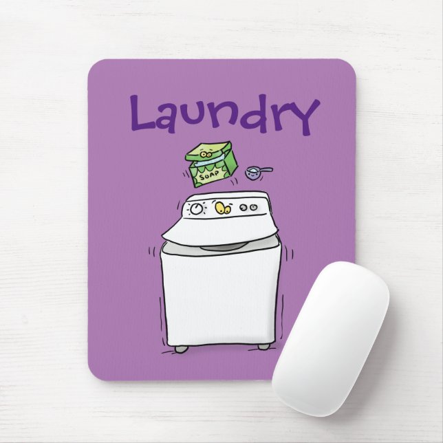 Cute washing machine laundry cartoon illustration mouse mat (With Mouse)