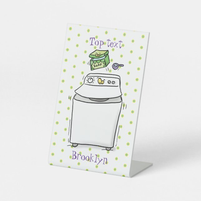 Cute washing machine laundry cartoon illustration pedestal sign (Front)