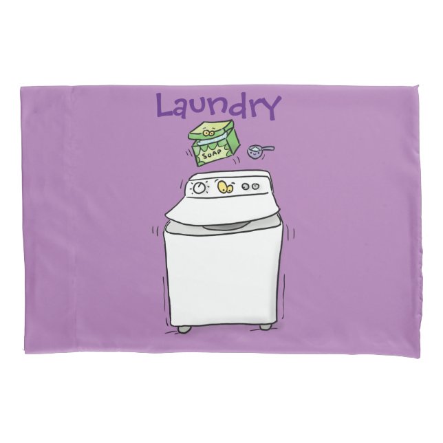 Cute washing machine laundry cartoon illustration pillowcase (Front)
