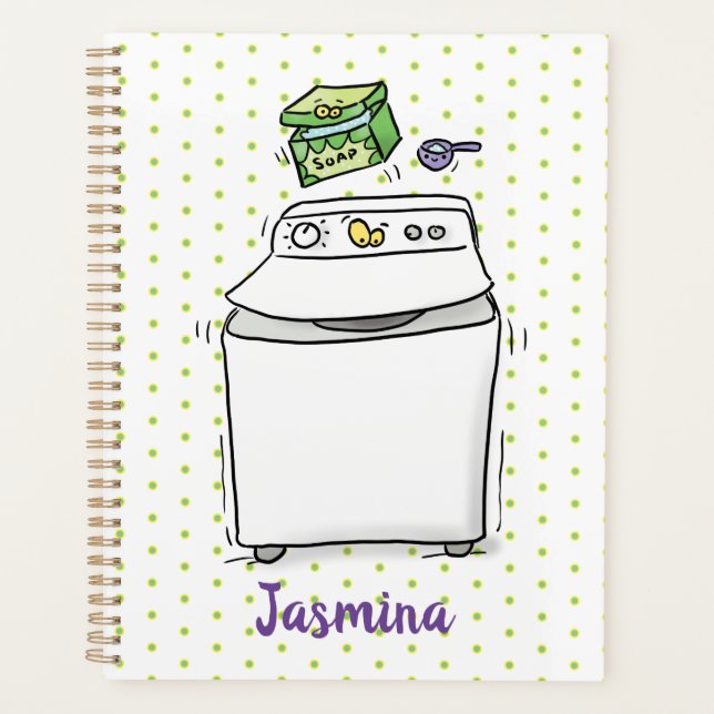 Cute washing machine laundry cartoon illustration planner (Front)
