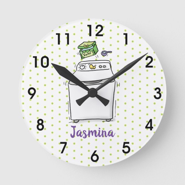 Cute washing machine laundry cartoon illustration round clock (Front)