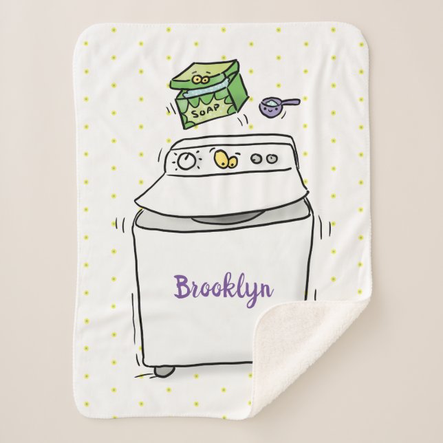 Cute washing machine laundry cartoon illustration  sherpa blanket (Front)