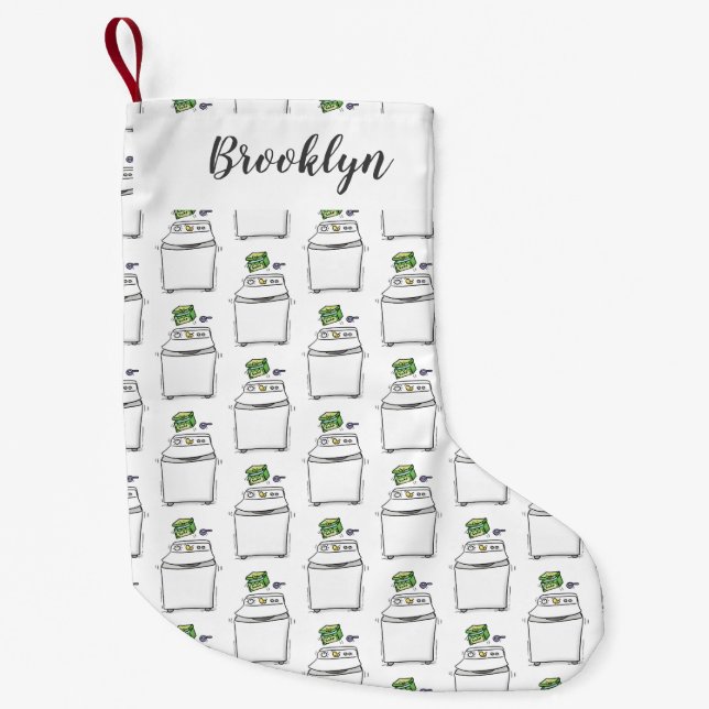 Cute washing machine laundry cartoon illustration small christmas stocking (Front)