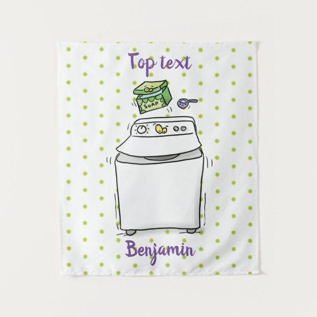 Cute washing machine laundry cartoon illustration tapestry (Front)