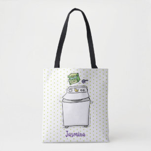 Cute washing machine laundry cartoon illustration tote bag