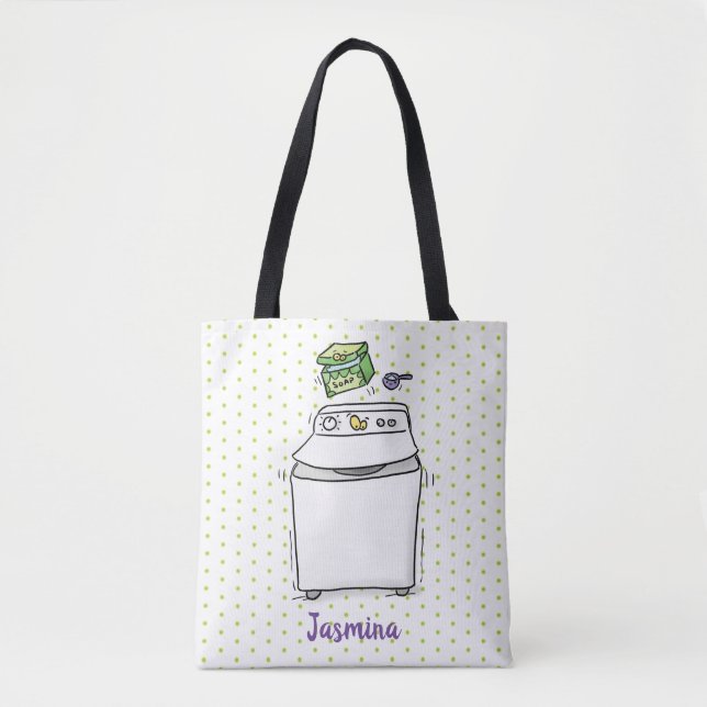 Cute washing machine laundry cartoon illustration tote bag (Front)