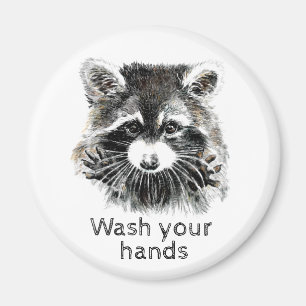 Cute Washroom Wash your Hands Raccoon Animal Art Magnet