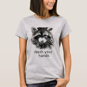 Cute Washroom Wash your Hands Raccoon Animal Art T-Shirt