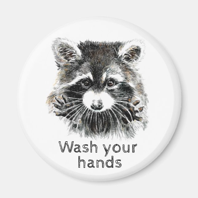 Cute Washroom Wash your Hands Racoon Animal Art Magnet (Front)
