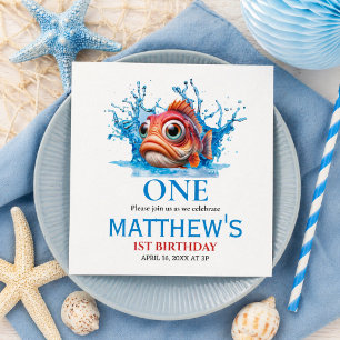 Cute Water Blue Fish 1st Birthday Napkin