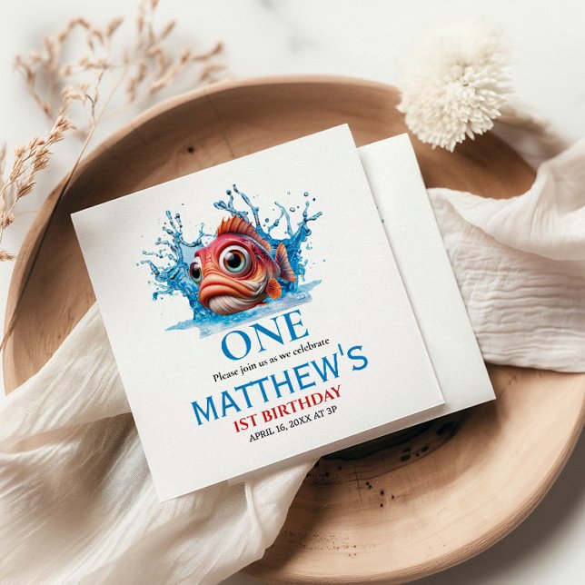 Cute Water Blue Fish 1st Birthday Napkin (Creator Uploaded)