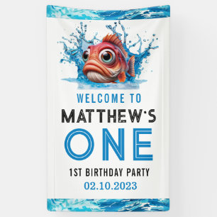 Cute Water Blue Fish 1st Birthday Party Banner