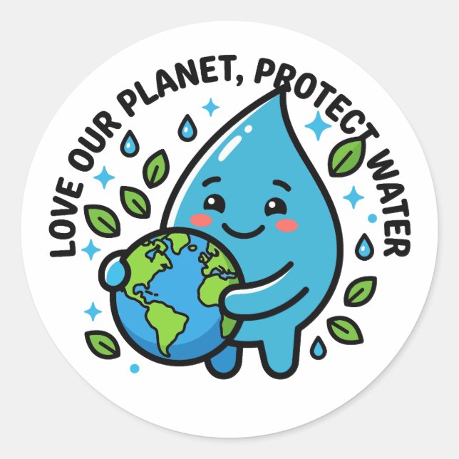 Cute Water Drop Earth Day Planet Sticker (Front)