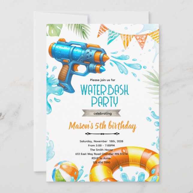 Cute water gun theme invitation (Front)
