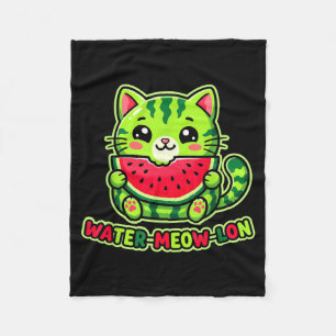 Cute Water-Meow-Lon Watermelon Cat Summer Vacation Fleece Blanket