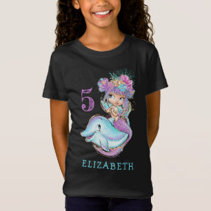Cute Waterco Mermaid with Dolphin Birthday T-Shirt