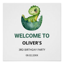 Cute Watercol Dinosaur Kids Birthday Party Welcome