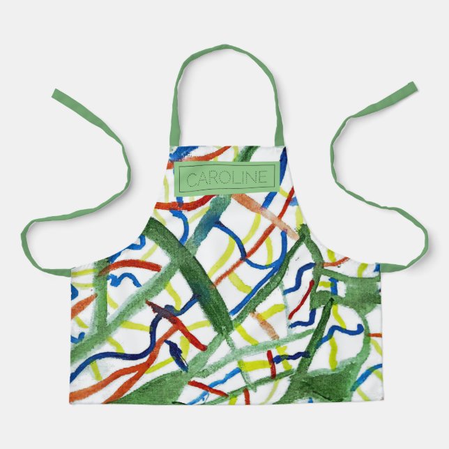 Cute Watercolor Abstract Shades Of Green Pattern Apron (Front)