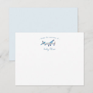 Cute Watercolor Aeroplane Baby boy Thank You card
