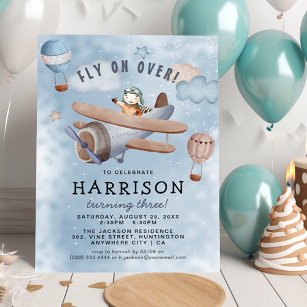Cute Watercolor Aeroplane Boy Birthday Party Invitation