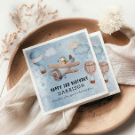 Cute Watercolor Aeroplane Boy Birthday Party Napkin<br><div class="desc">Cute Boy Birthday Party napkins, suitable for any age! Design features a watercolor blue sky background, a little boy flying a vintage aeroplane, hot air balloons, fluffy clouds and magical stars, a 'HAPPY BIRTHDAY' title with the option to customise the age, their name and the sweet saying 'time flies when...</div>