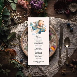 Cute watercolor aeroplane teddy bear menu