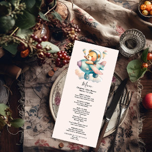 Cute watercolor aeroplane teddy bear menu