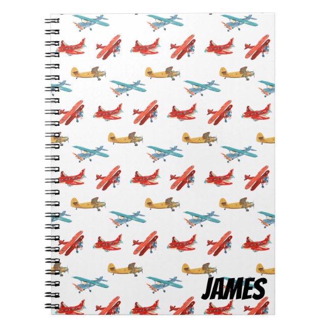 Cute Watercolor Aeroplanes Flying in Sky Notebook (Front)