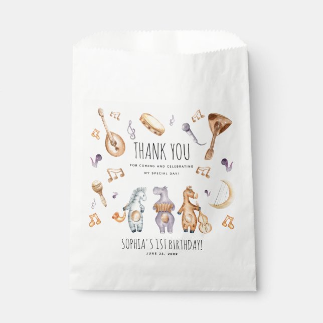 Cute Watercolor African Animals Birthday Thank You Favour Bags (Front)